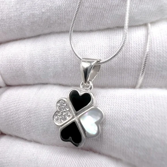 .925 Sterling Silver Clover Cz Necklace - Picture 4 of 17